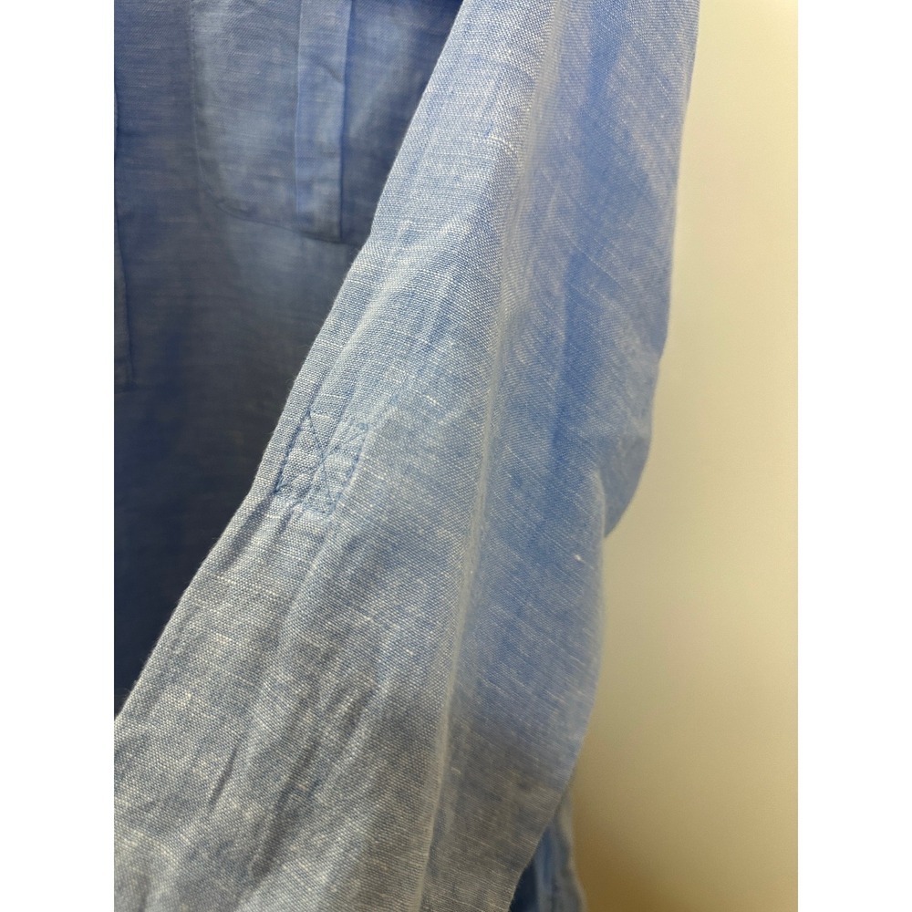 Jones & Co. 100% Linen Half Button Shirt Blue Top Large Resort Coastal *Flawed - Picture 6 of 12